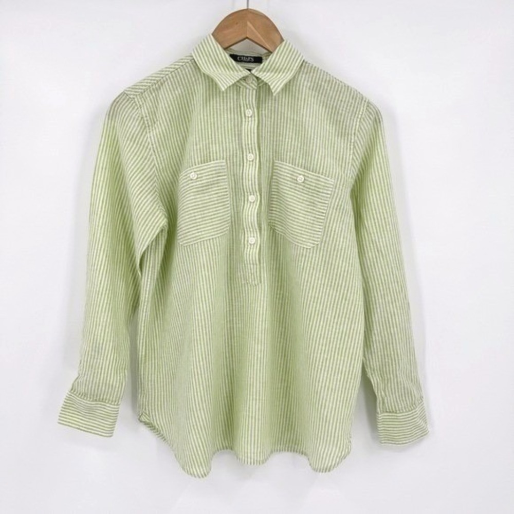 Chaps Lime Green/White Striped 3/4 Button Long Sleeve Shirt Women's S M